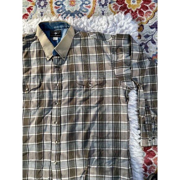 Vintage Flying R Ranchwear Men's Western Shirt Brown Long Sleeve Plaid Button - Picture 3 of 7